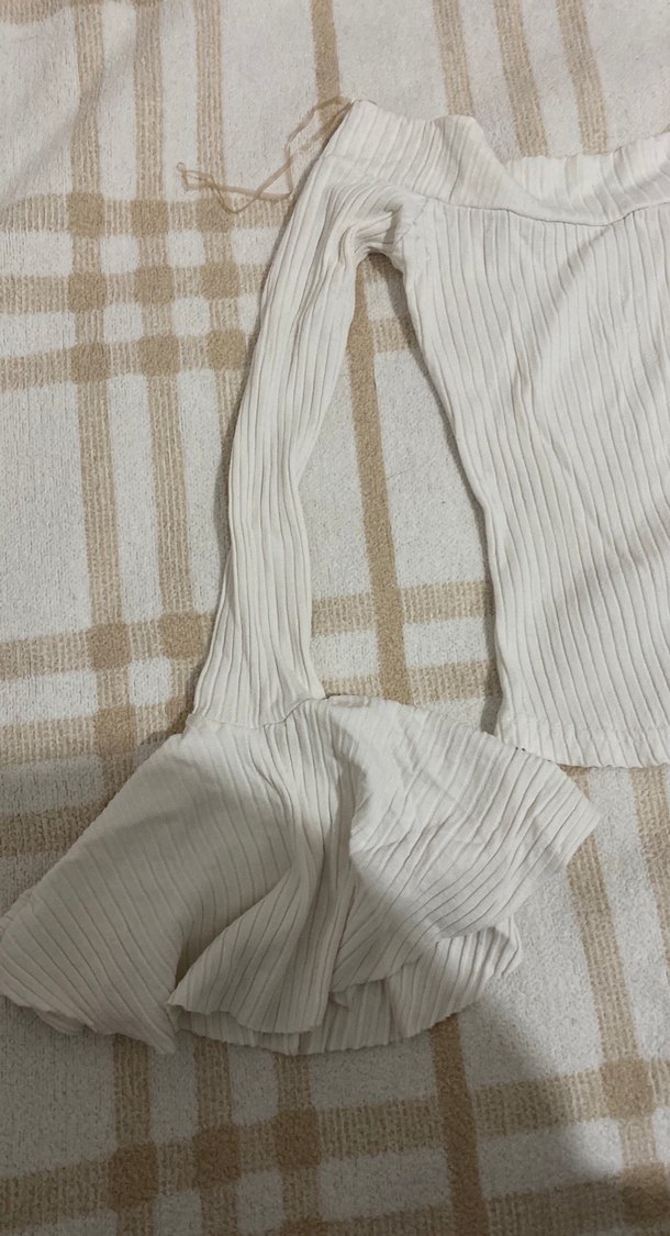 Beyaz Fitilli Uzun Kollu Kadın Bluz - Görsel 2