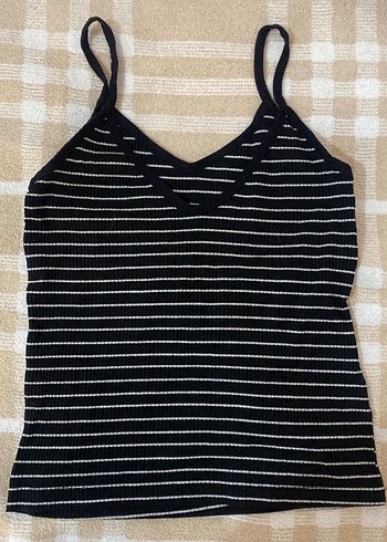 Siyah Beyaz Çizgili V Yaka Kadın Atlet - Görsel 2