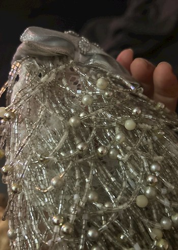 Boncuk İşlemeli Gri Bohem Düğün Aksesuarı topuz tokası - Görsel 5