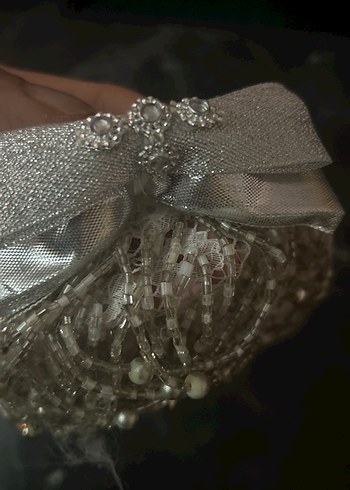 Boncuk İşlemeli Gri Bohem Düğün Aksesuarı topuz tokası - Görsel 2