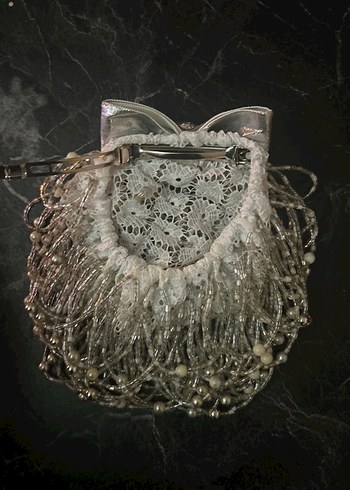 Boncuk İşlemeli Gri Bohem Düğün Aksesuarı topuz tokası - Görsel 3