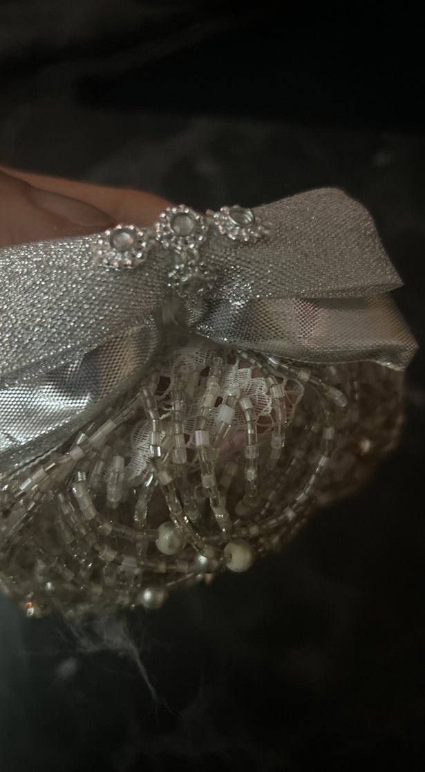 Boncuk İşlemeli Gri Bohem Düğün Aksesuarı topuz tokası - Görsel 2