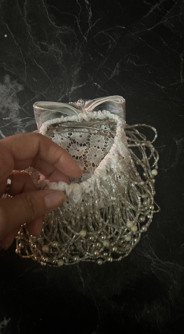 Boncuk İşlemeli Gri Bohem Düğün Aksesuarı topuz tokası - Görsel 4