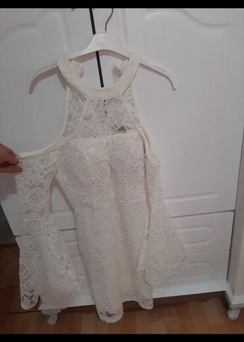 Dantel Detaylı Beyaz Midi Bohem Elbise - Görsel 3