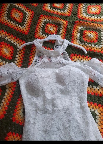 Dantel Detaylı Beyaz Midi Bohem Elbise - Görsel 4