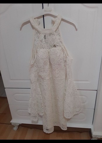 Dantel Detaylı Beyaz Midi Bohem Elbise - Görsel 2