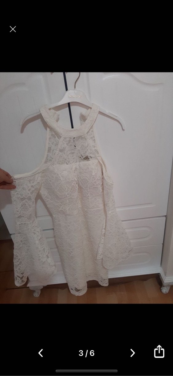 Dantel Detaylı Beyaz Midi Bohem Elbise - Görsel 3