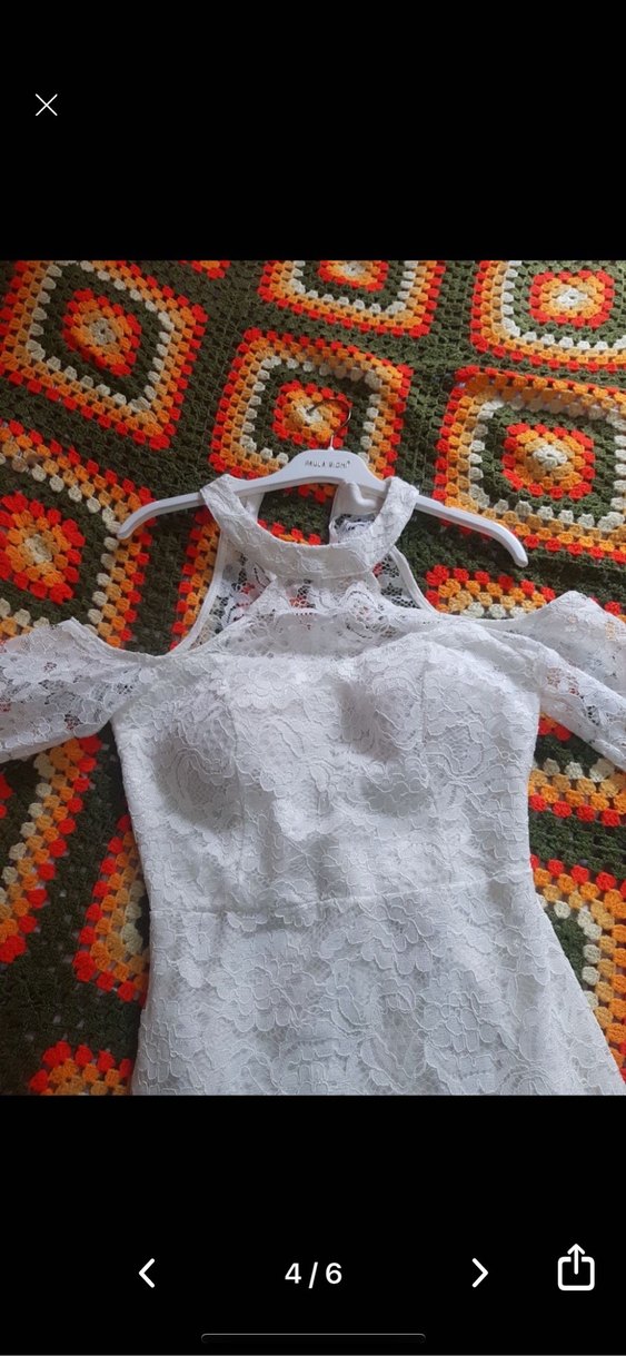 Dantel Detaylı Beyaz Midi Bohem Elbise - Görsel 4