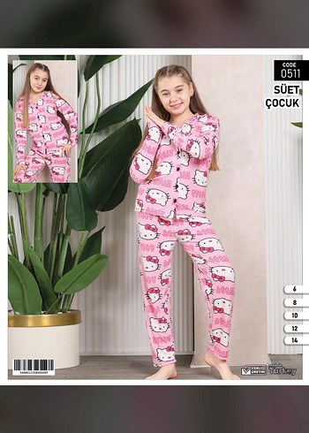 Pembe Uzun Kollu Gevşek Fit Çocuk Pijama Takımı - Görsel 2