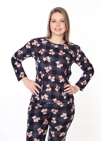 Lacivert ayıcık Desenli Kadın Pijama Takımı
Süet kadife kumaş - Görsel 10