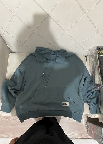 s Beden gri Renk Gri Kapüşonlu Salaş Kadın Sweatshirt