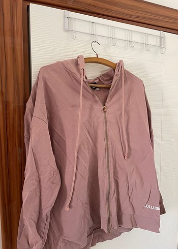 xl Beden pembe Renk Oversize Kapüşonlu Pudra Kadın Ceket