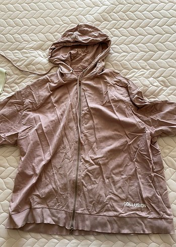 Diğer Oversize Kapüşonlu Pudra Kadın Ceket