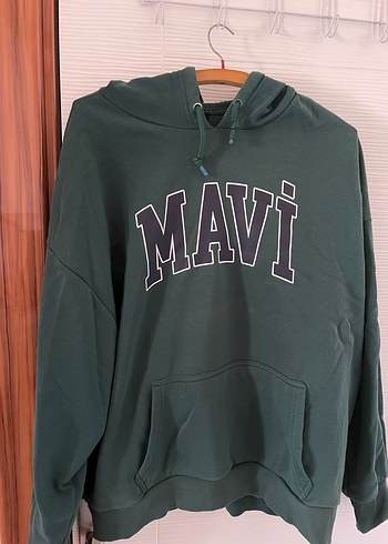 Mavi Yeşil Kapüşonlu Mavi Baskılı Sweatshirt