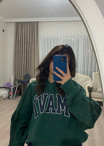Mavi Kapüşonlu Yeşil Sweatshirt