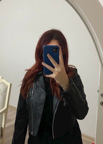 s Beden Kadın Siyah Deri Ceket, Parlak, Dar Kesim