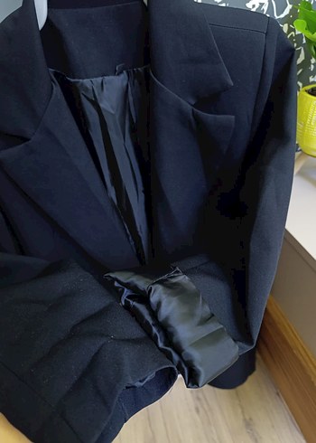 Diğer Düğmeli Siyah Midi Kadın Blazer Ceket