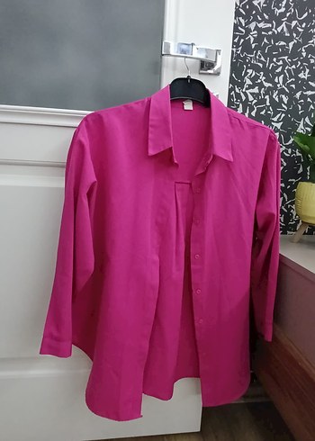 Pembe Düğmeli Uzun Kollu Kadın Gömlek