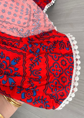 s Beden Kırmızı Desenli Uzun Bohem Kimono