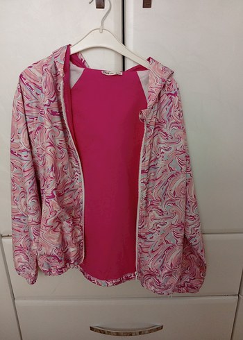 Civil Kapüşonlu Pembe Batik Desenli çocuk yagmurluk