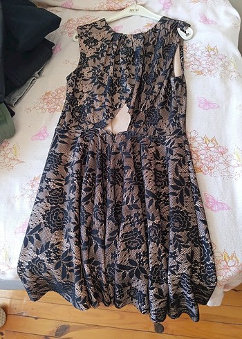 Vintage Dantel Desenli Kadın Elbise - Görsel 2