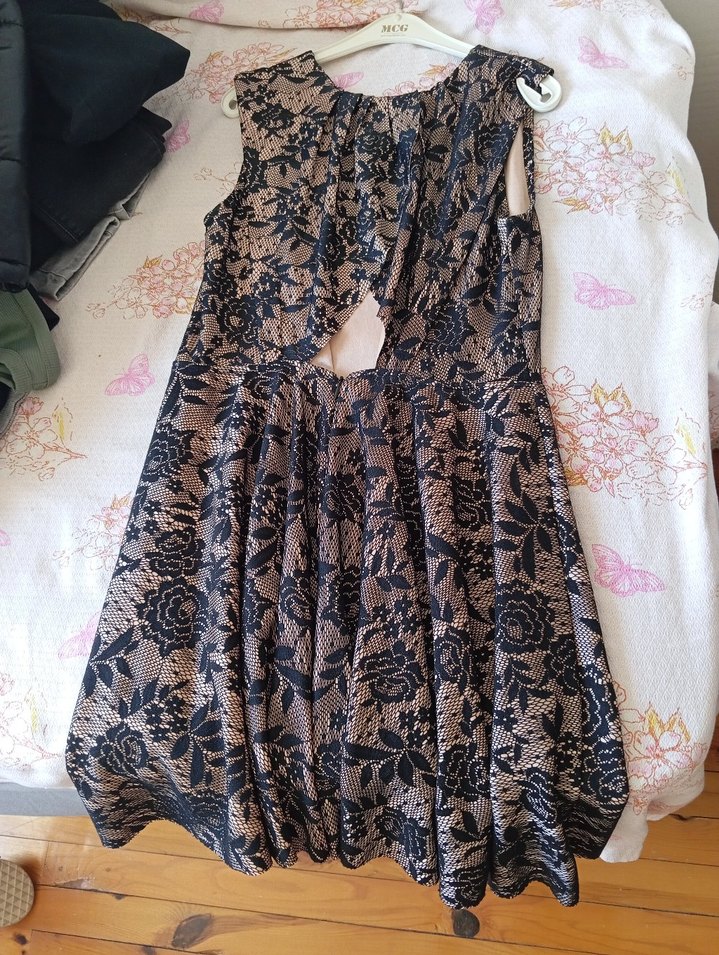 Vintage Dantel Desenli Kadın Elbise - Görsel 2