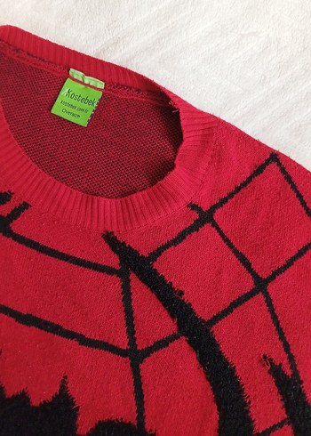 Kırmızı Uzun Kollu Grunge Kazak - Görsel 2