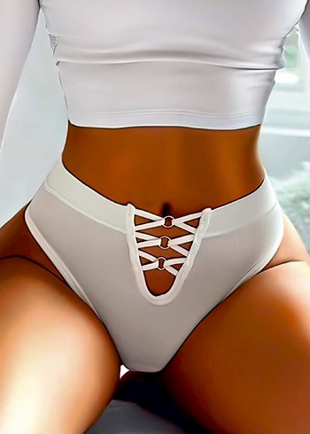 Beyaz Bağcıklı Kadın Bikini Altı - Görsel 2