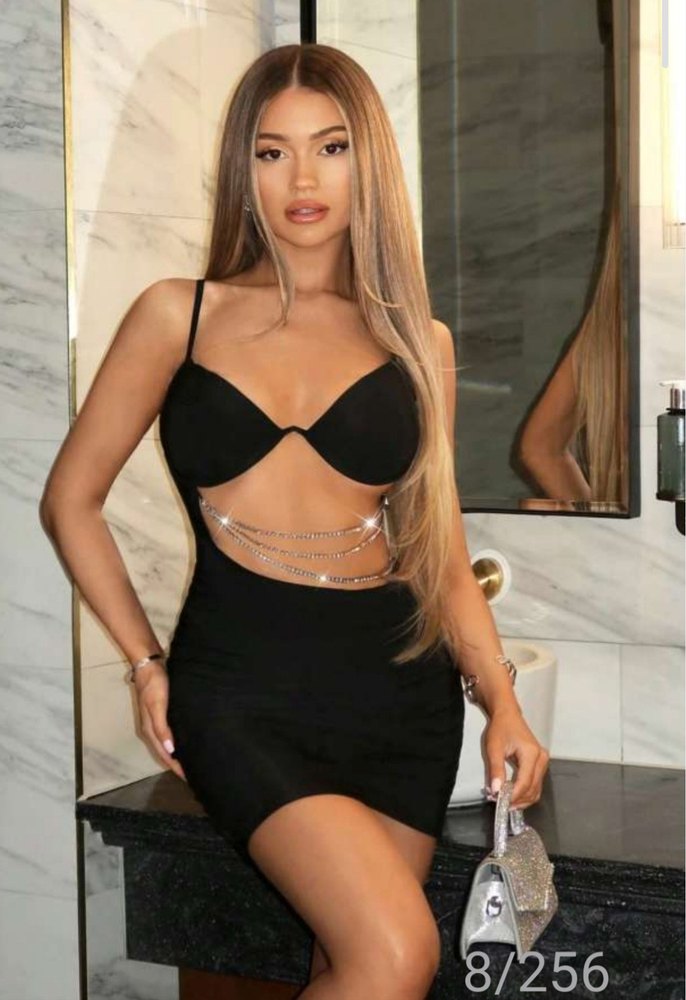 Zincir Detaylı Siyah Mini Straplez Elbise gece kıyafeti beden - Görsel 2