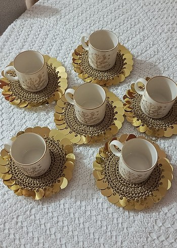  Beden altın Renk Bohem Altın Payetli Örgü Bardak Altlıkları