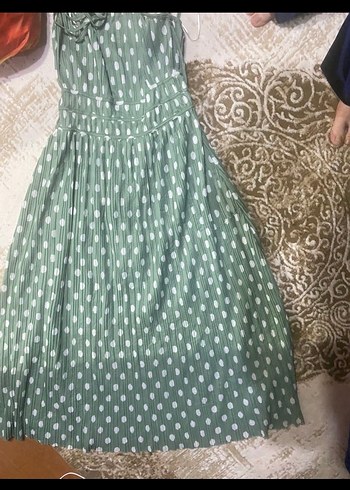 Puantiyeli Yeşil Bohem elbise - Görsel 2