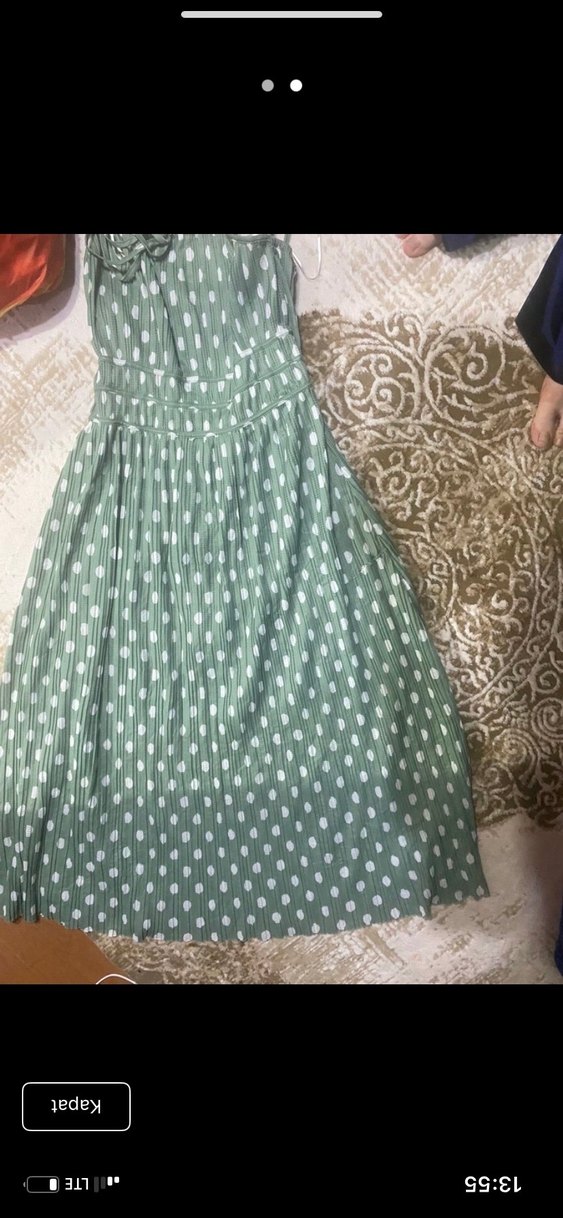 Puantiyeli Yeşil Bohem elbise - Görsel 2