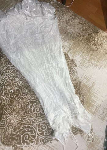 Beyaz Drapeli Uzun Straplez Kadın Elbise - Görsel 2