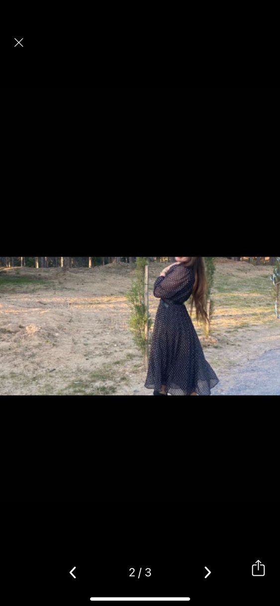 Puantiyeli Siyah V Yaka Uzun Elbise - Görsel 3