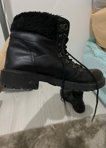 38 Beden Siyah Deri Goth Punk Kadın Botu