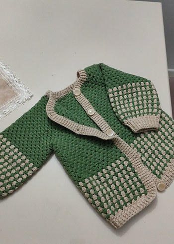el örme Kız erkek Çocuk Hırka Yeşil Gri