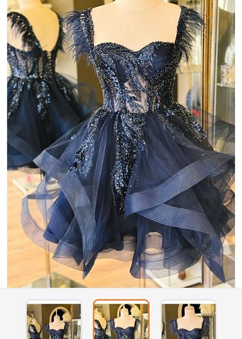 Abiye Uzun Lacivert Straplez Fırfırlı Gotik Abiye