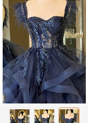 Uzun Lacivert Straplez Fırfırlı Gotik Abiye