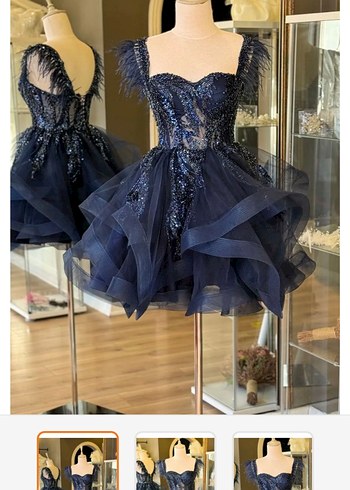 xs Beden Uzun Lacivert Straplez Fırfırlı Gotik Abiye