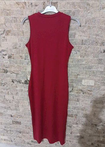 Bordo Yüksek Yakalı Uzun  Elbise - Görsel 2