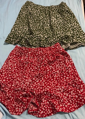 s Beden Kırmızı Renkli Mini Etek, Fırfırlı, Bohem Stil