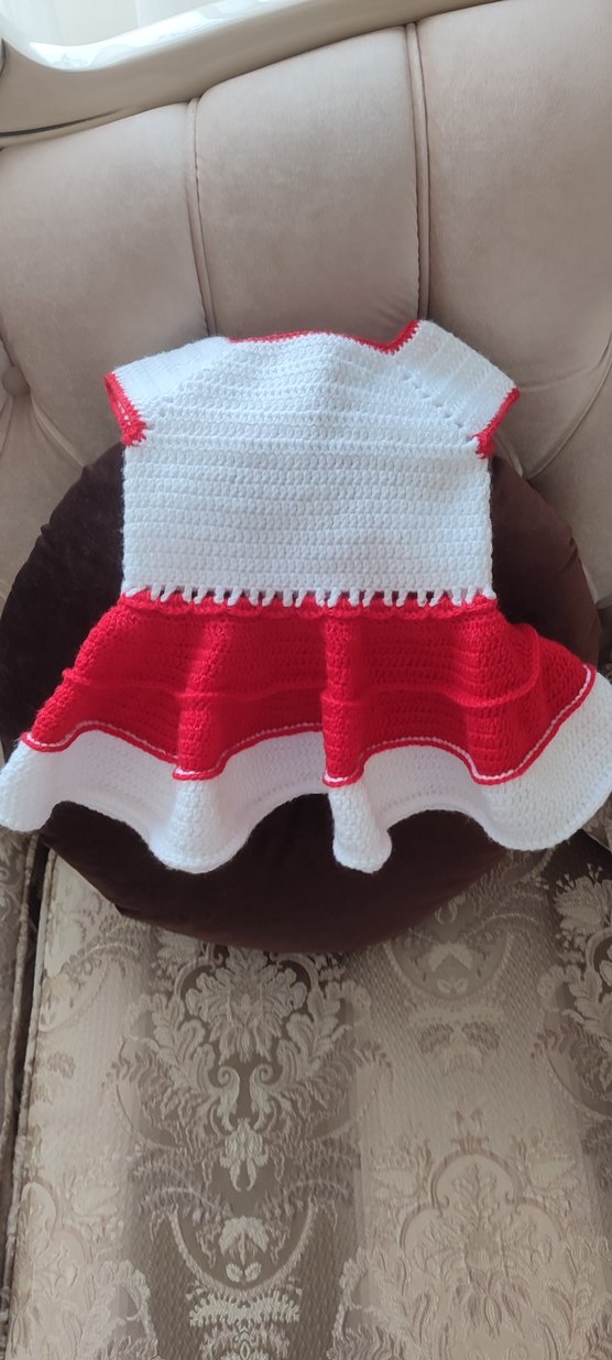 Kız Çocuk Kırmızı Beyaz Örgü Elbise - Görsel 2