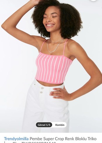 Trendyolmilla Pembe Çizgili Super Crop Top