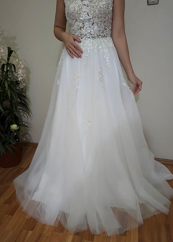 V Yaka A Kesim Uzun Gelinlik - Görsel 4