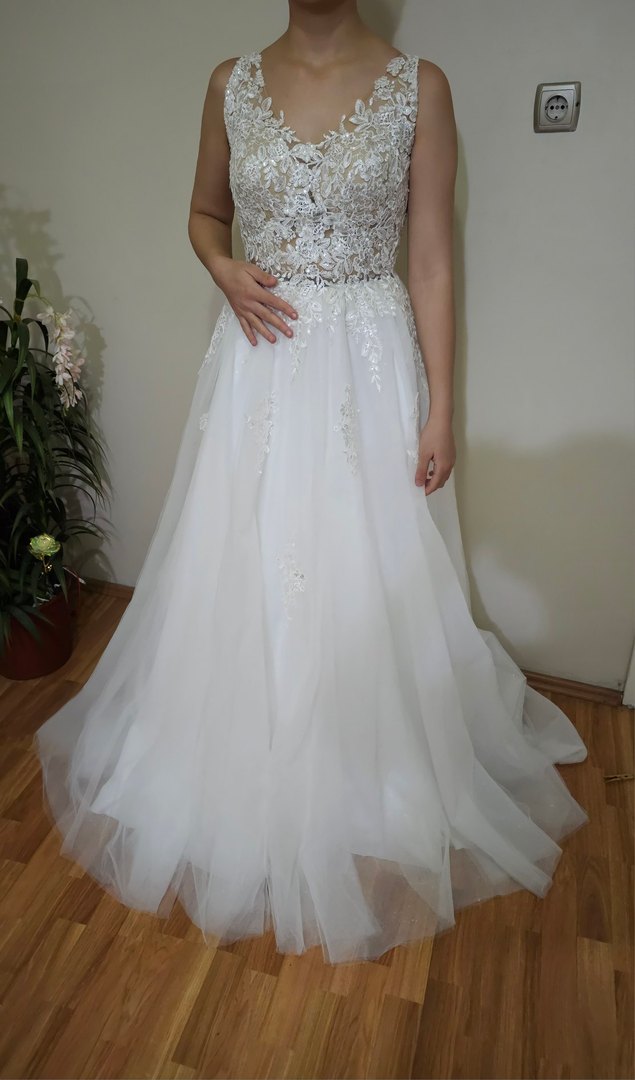 V Yaka A Kesim Uzun Gelinlik - Görsel 2