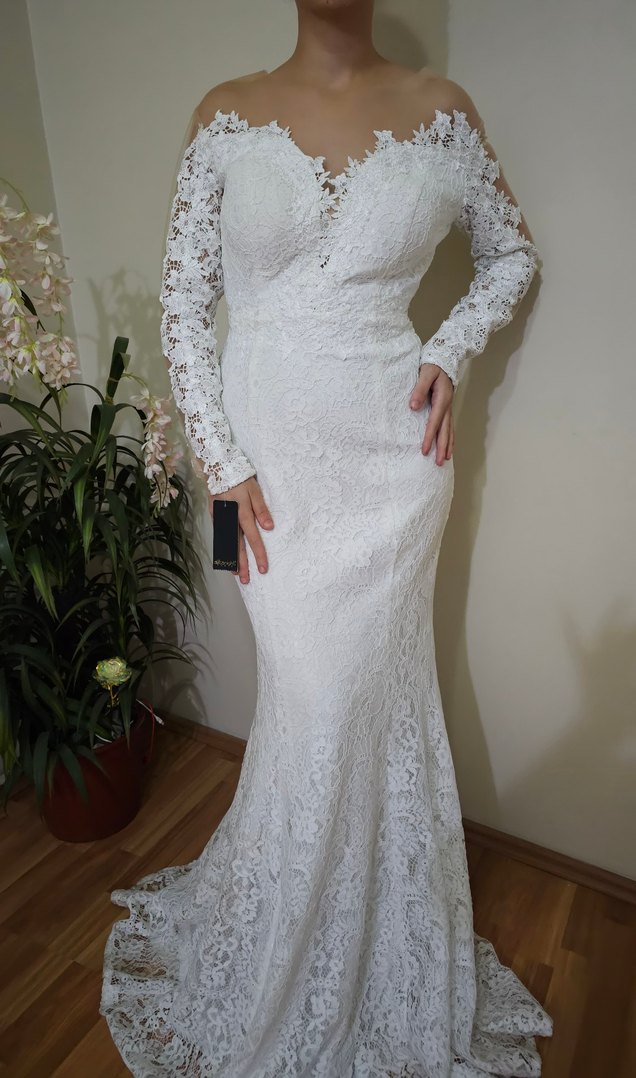 Dantel Detaylı Uzun Kollu Balık Gelinlik - Görsel 2