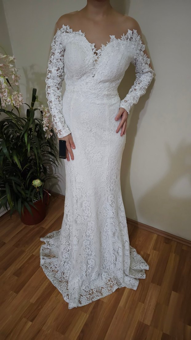 Dantel Detaylı Uzun Kollu Balık Gelinlik - Görsel 3