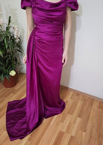 Mor Drapeli Uzun Abiye Elbise - Görsel 4