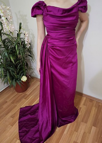 Mor Drapeli Uzun Abiye Elbise - Görsel 2