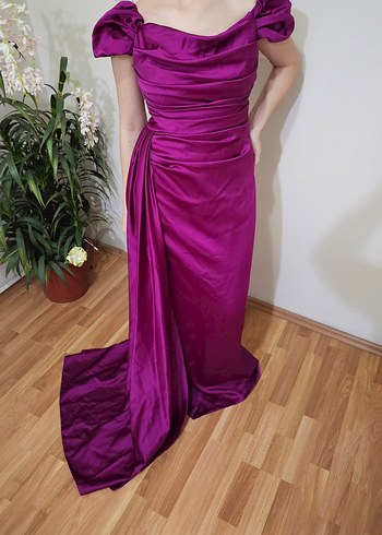 Mor Drapeli Uzun Abiye Elbise - Görsel 3